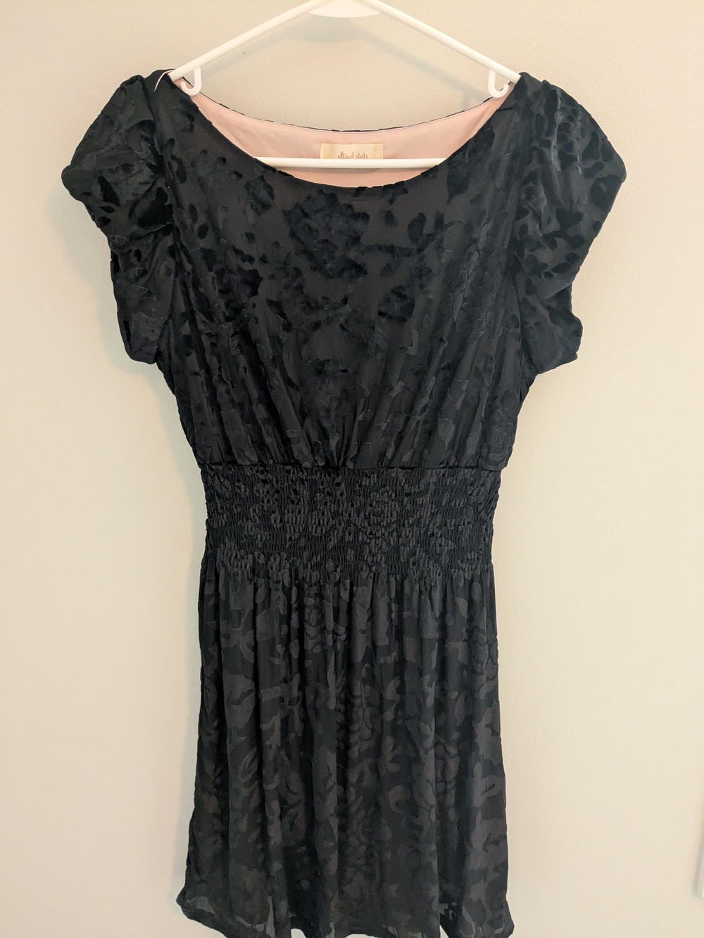 Altar'd State Black Textured Short Sleeve Smocked-Waist Dress